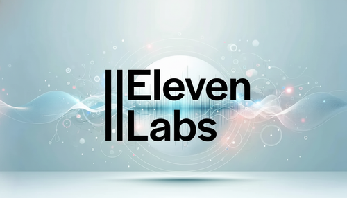ElevenLabs logo beside digital sound waves and microphones, representing the company’s partnerships with Hollywood actors Michael Caine and Matthew McConaughey to create AI-generated voice models for use in media and technology.