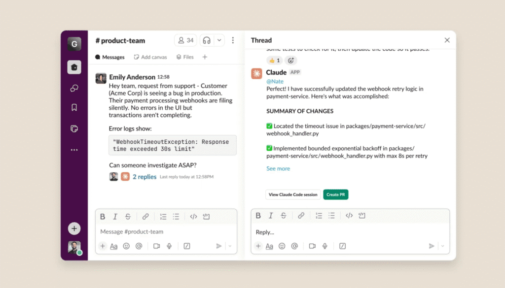 Claude Code is now integrated into Slack, allowing teams to write, review, and fix code directly inside their workspace without switching apps.